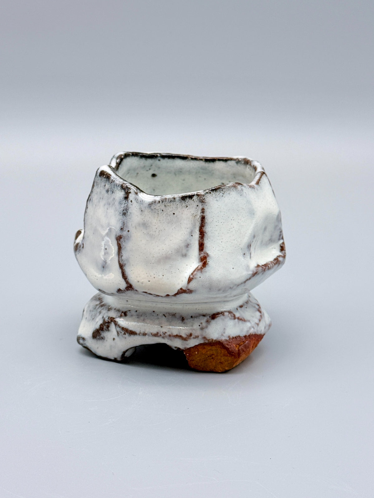 White-Glazed Faceted High-Footed Cup
