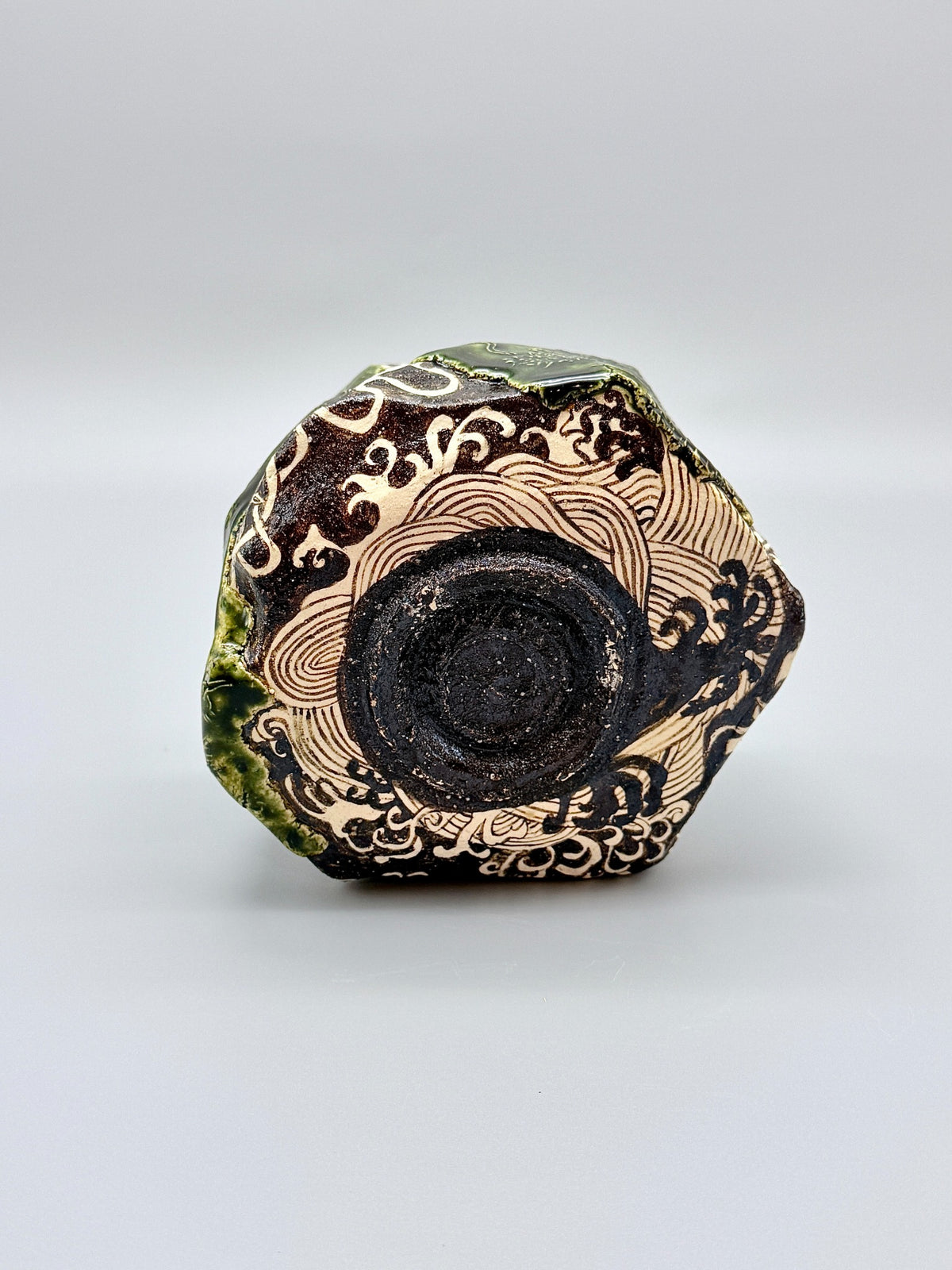 Rimpa Oribe Tea Bowl with Twin Dragon Design