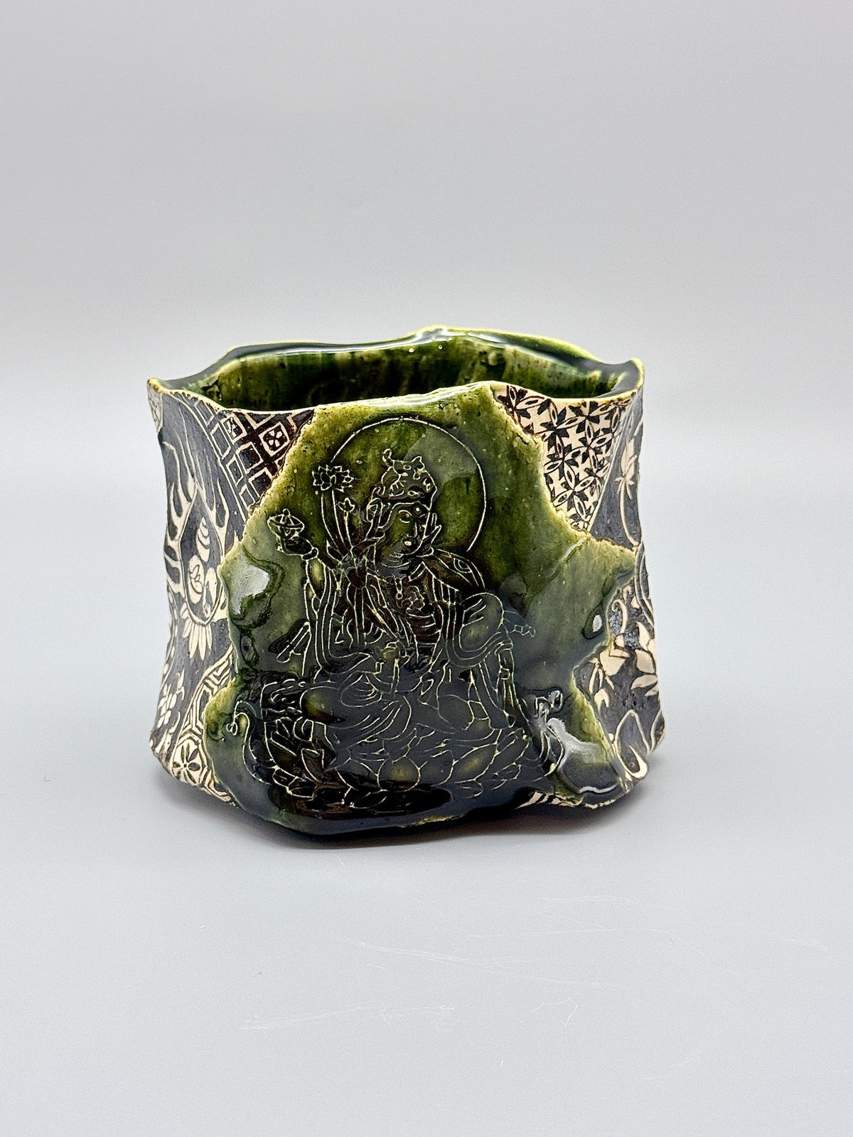Rimpa Oribe Tea Bowl with Kannon Design
