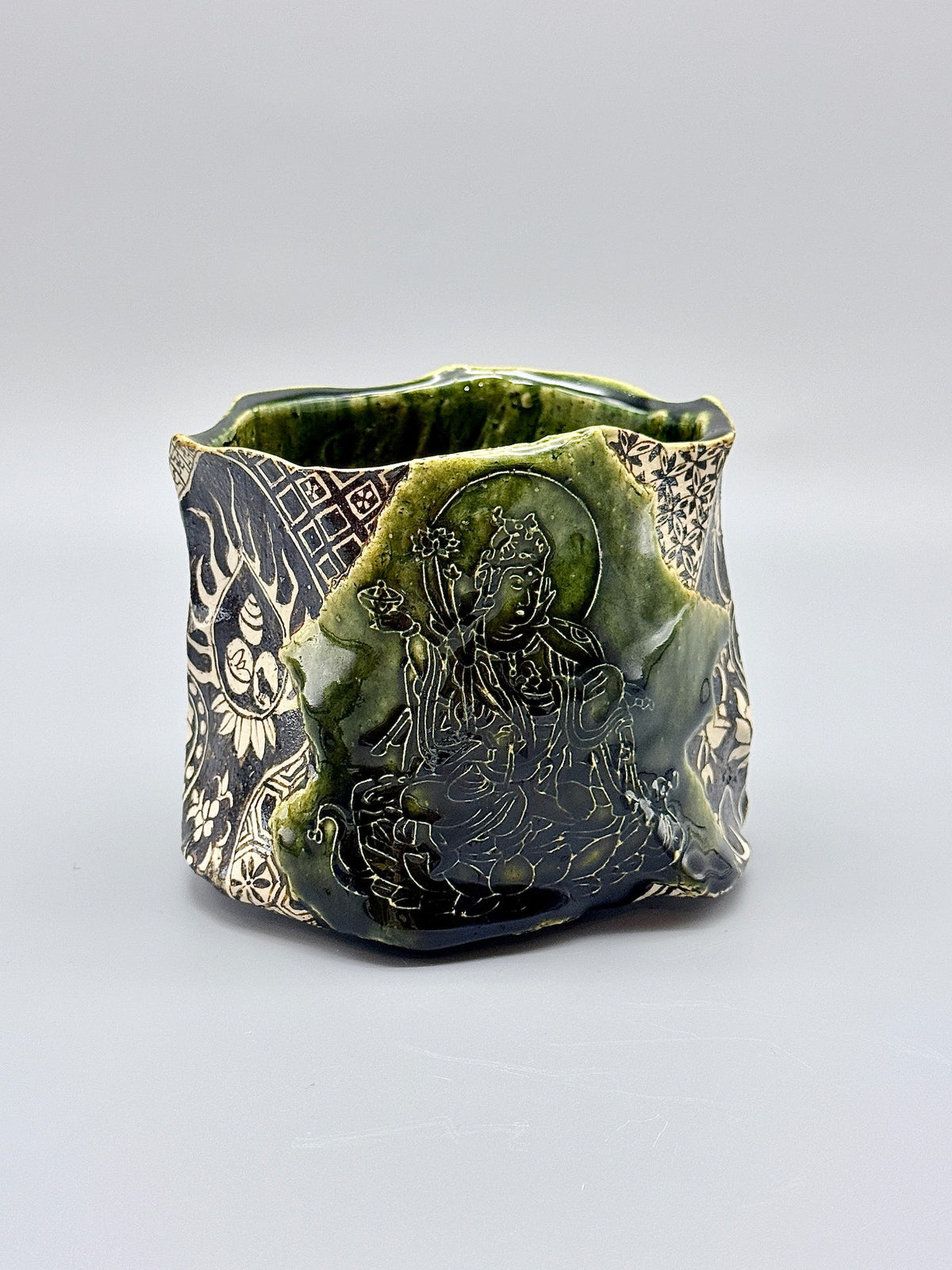 Rimpa Oribe Tea Bowl with Kannon Design