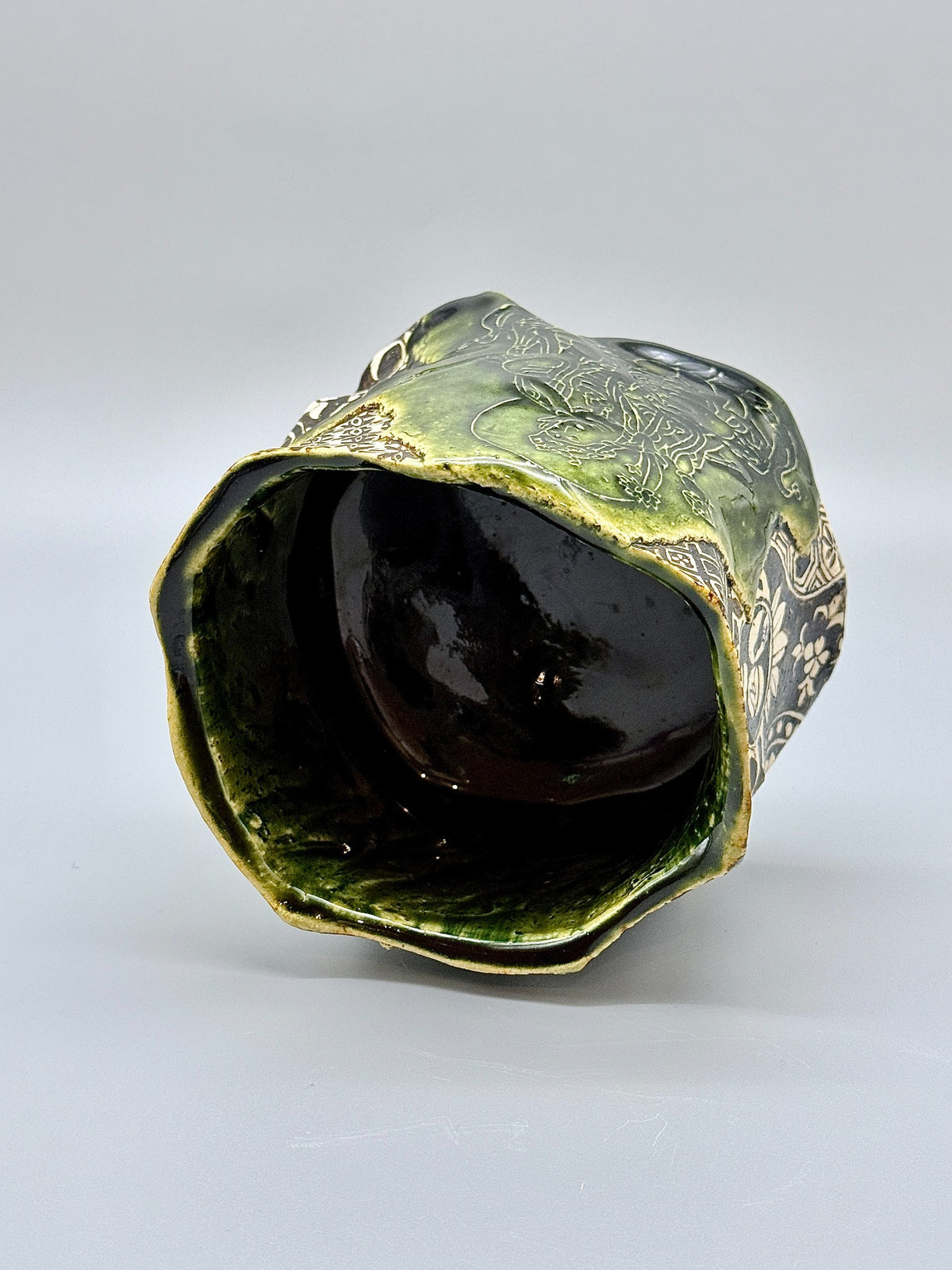 Rimpa Oribe Tea Bowl with Kannon Design