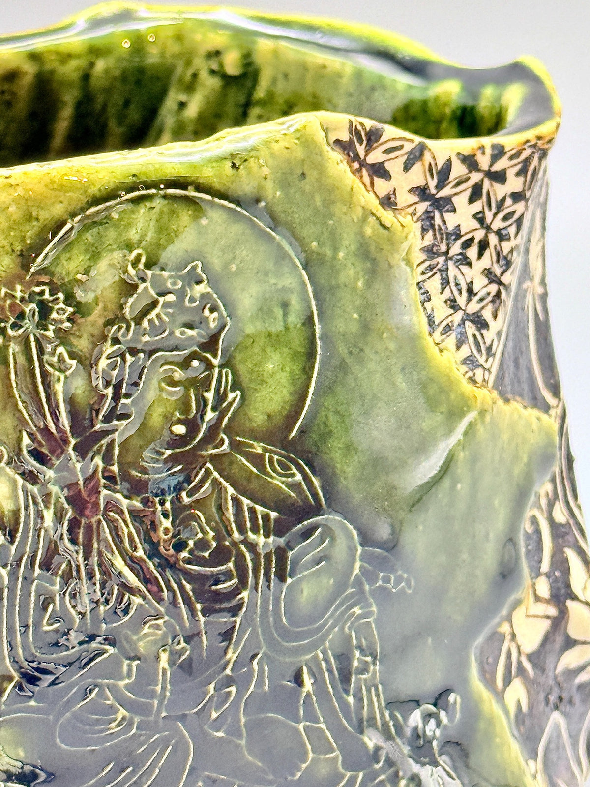 Rimpa Oribe Tea Bowl with Kannon Design